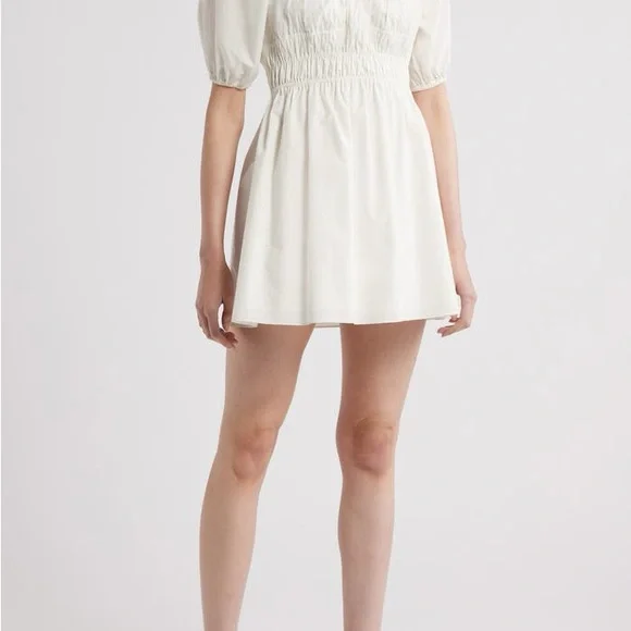 NWT Reformation Woods Short Sleeve Mini Dress in White Sz L‎